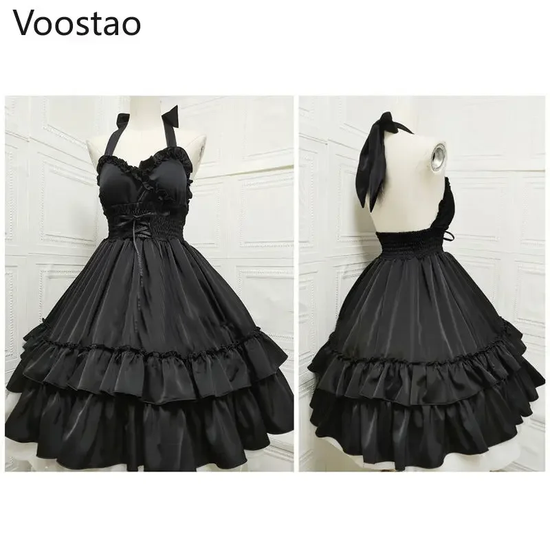 Vintage elegant Lolita JSK dress women sweet princess dancing party slim dresses feminine cute ruffles halter collar wedding dre