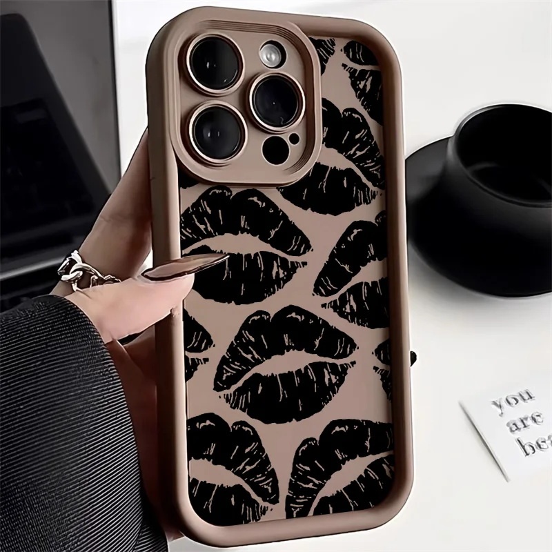 Black Lips Kiss Print Soft Matte Phone Case For Samsung Galaxy S24 S25 Ultra S23 FE S21 Case A56 A36 A55 A54 A16 A26 A25 Cover - náhled 3