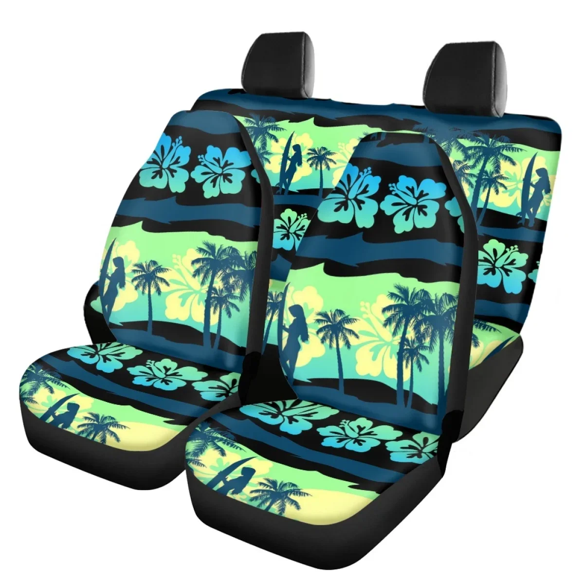 

Car Seat Cover Set Palm Hibiscus Durable Front/Back Seat Covers Soft Anti-Slip Car Protector Auto Intorior Decor Easy to Install