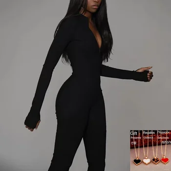 2024 solide Bodycon Jumps uit Frauen sportliche Stram pler Sommer neue Fitness Langarm Reiß verschluss elastisch einteilig elegant schwarz Bodysuit