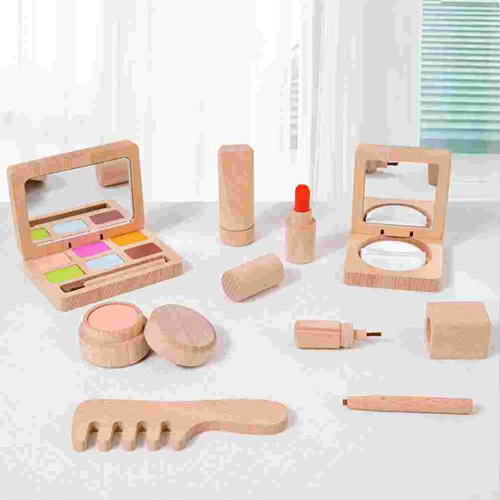 Toys Kids Makeup Pretend Playset Wooden Beauty Salon Kit for Girl Taste Children's