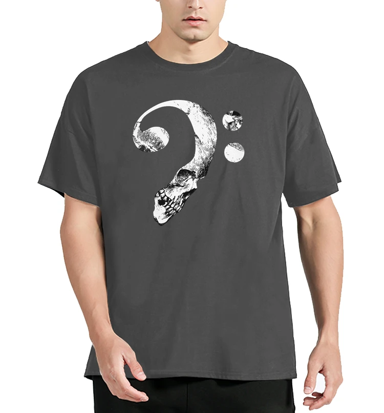 fashion Bass Clef Skull Music Notes T-shirt Men Corlorful Custom Funny Tshirt Cotton Men Clothing Oversized Graphic Tees Tops