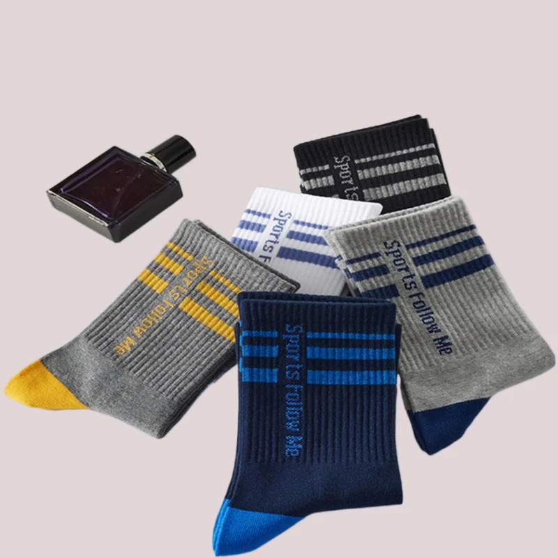 

5/10 Pairs New Men's Sweat-absorbent High Tube Socks Striped Contrast Youth Student Running Sports Breathable Men Outdoor Socks