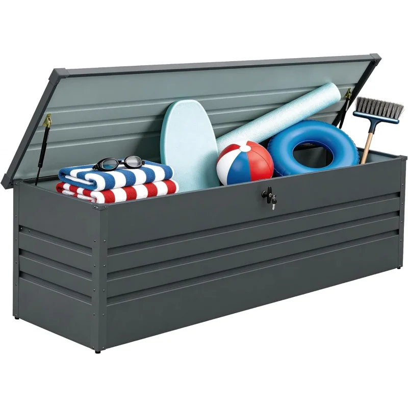 2026 New：260 Waterproof Outdoor Storage Box, Large Outside Metal Deck Storage Box Patio Cushions, Garden Tools,