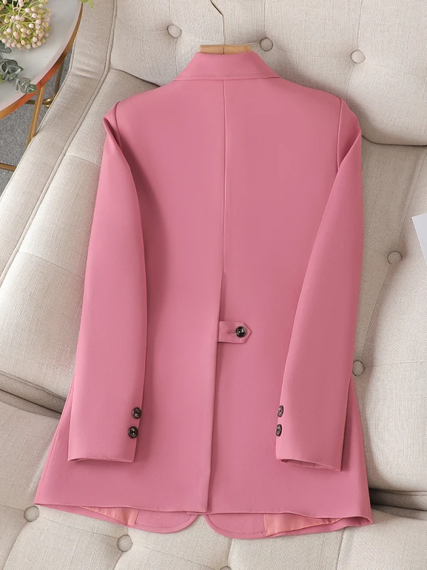 Women Fashion Solid Blazer Female Pink Coffee Black Long Sleeve Ladies Single Breasted Straight Jacket Coat 4XL