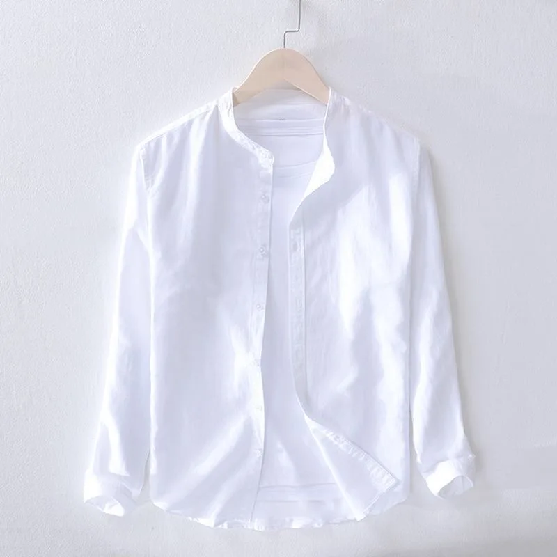 

Men's Casual Long Sve Pure Linen irt Breathable Stand Collar Holiday Commute Lightweight Versatile Cotton Linen Blend