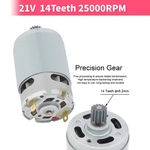 RS550 DC 21V 25000RPM 14 Teeth Gear Motor Micro Motor for Electric Drill Screwdriver with High Torque Gear Box and 8.2mm