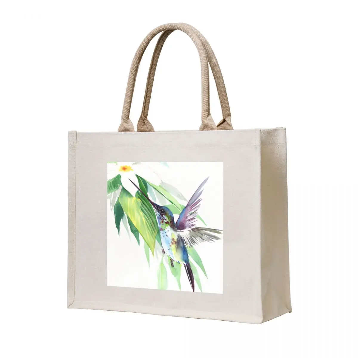 

Humminbgbird in Flight and White Flower Tote Bag women bag Fabric bag personalized tote Shopper handbag