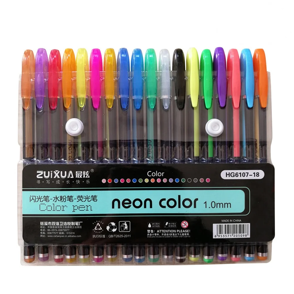 

18 Colors Neon Gel Ink Pen Set 1.0mm Fine Tip Smooth Flow Ink for Drawing Craft Coloring Books Scrapbooking Journals