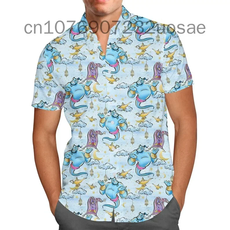 

2024 Disney Aladdin and Jasmine Princess Hawaiian Shirt Men's Women's kids Short Sleeve Shirts Disney Hawaiian Shirts