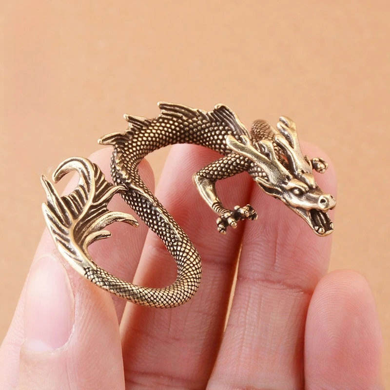 Solid Brass Zodiac Dragon Small Statue Desktop Ornament Chinese Mythical Beast  Retro Home Feng Shui Decorations Crafts