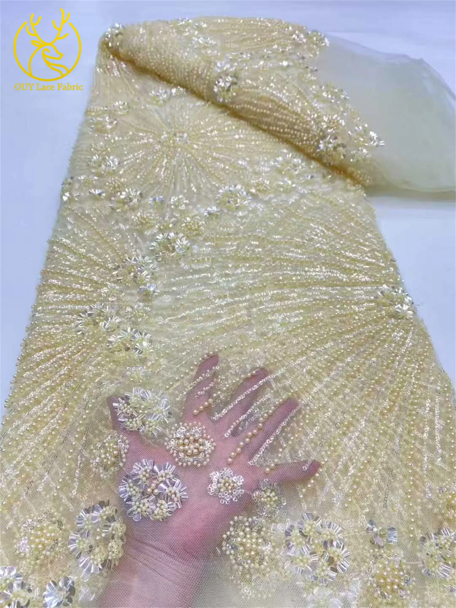 ピンクファッションナイジェリアフレンチスパンコール刺繍フラワーレース生地アフリカビーズチュールレース女性のためのパーティードレス