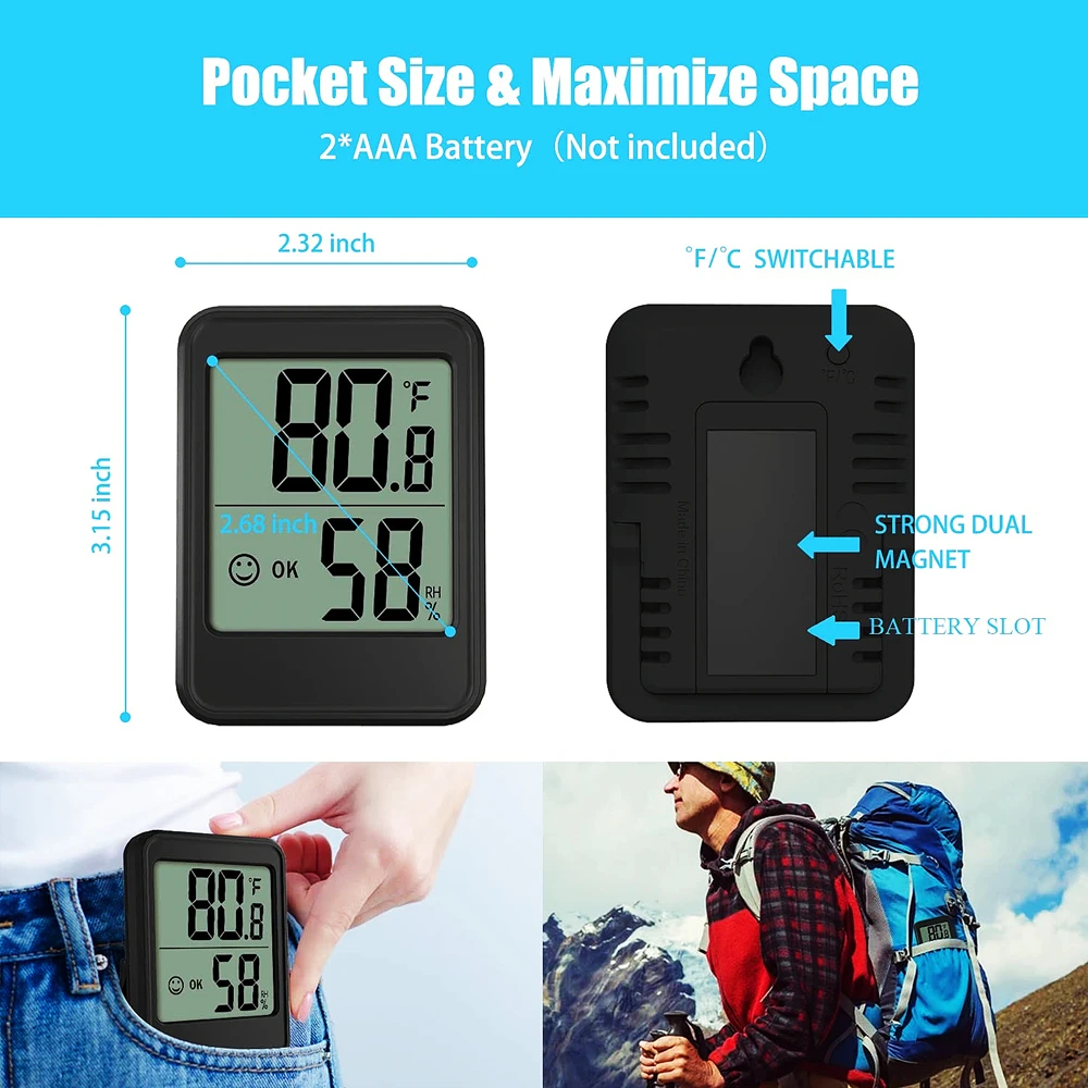 حجم كبير LCD ميزان الحرارة الرقمي الرطوبة غرفة داخلية درجة الحرارة مقياس الرطوبة الاستشعار محطة الطقس