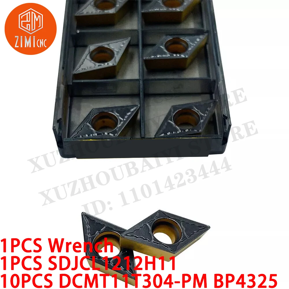 1 pieza SDJCL1212H11 Portaherramientas de torneado externo + 10 piezas DCMT11T304-PM Insertos de carburo CNC Herramienta de corte mecánica para torno de metal