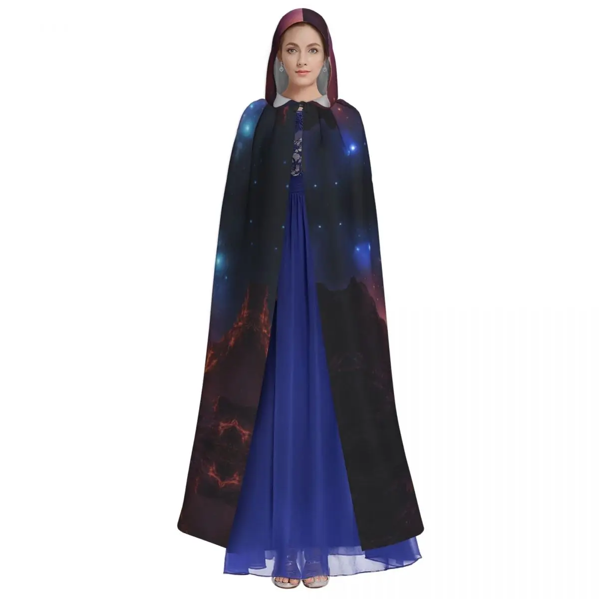 Adult Galaxy Universe Cloak Cape Hooded Medieval Costume Witch Wicca Vampire Halloween Costume Dress Coat