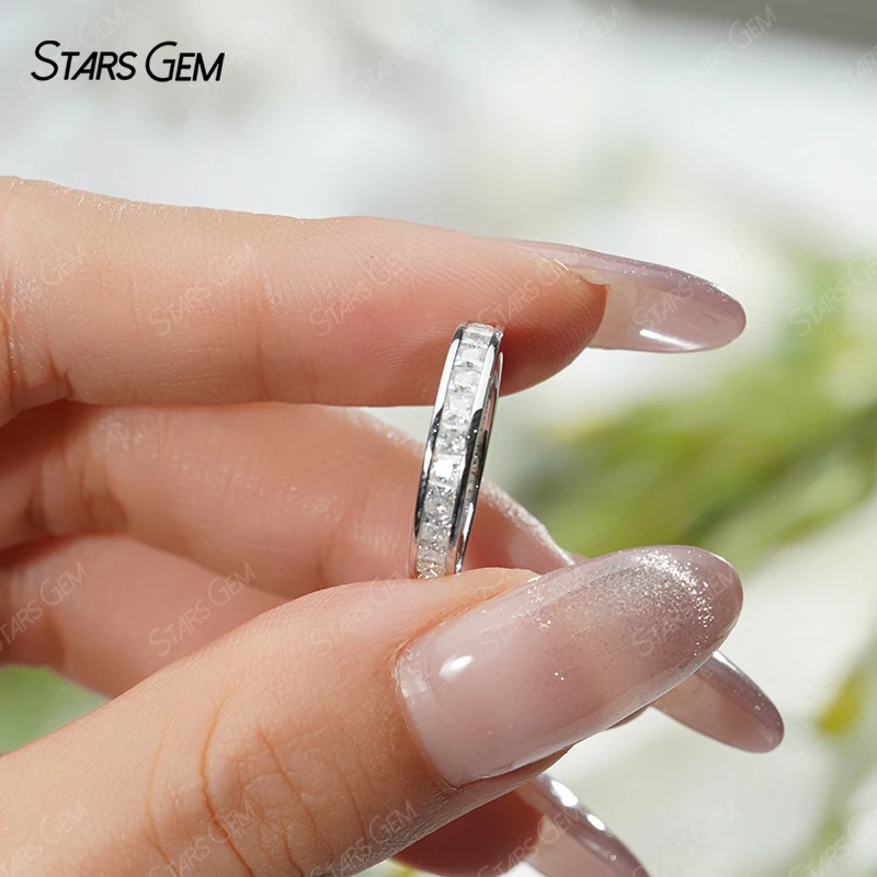 Starsgem S925 Sterling Silver 2*2mm Princess Cut DEF VVS Moissanite Ring Wedding Ring