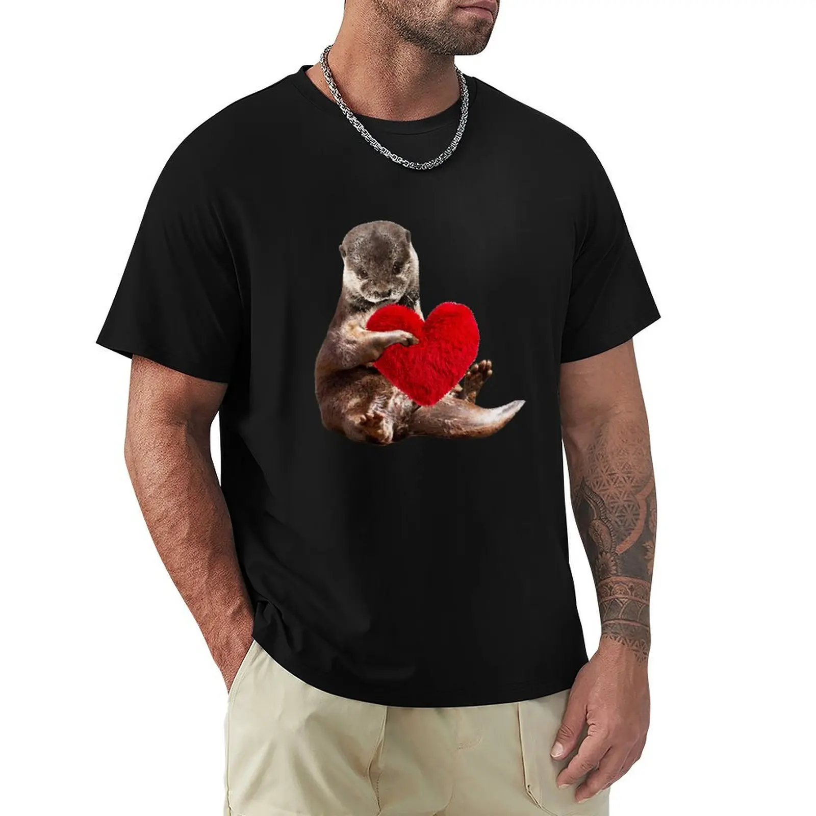 

Otter and love, sweet red heart T-Shirt luxury designer vintage t shirts shirts graphic tee men