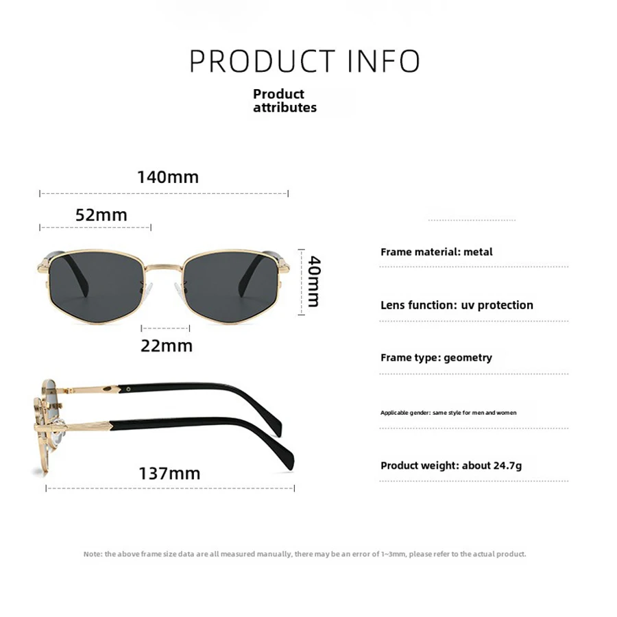 Retro Polygonal Square Metal Men\'s Luxury Sunglasses Fashionable Gradient Tone Women\'s Sunglasses