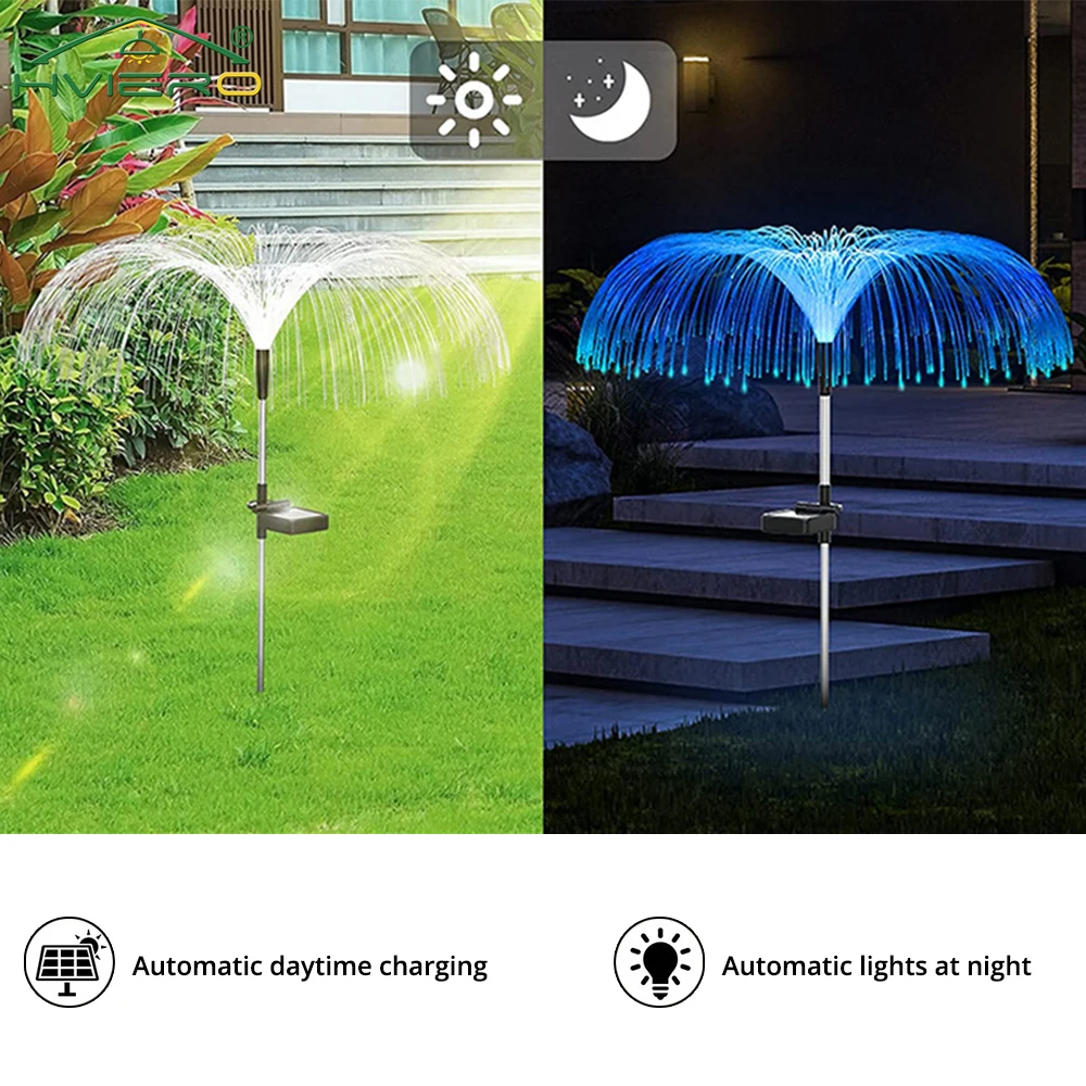 Lámpara Solar de medusas de fibra óptica para exteriores, luz LED decorativa de ambiente colorido, impermeable para jardín, Villa, área, patio, césped