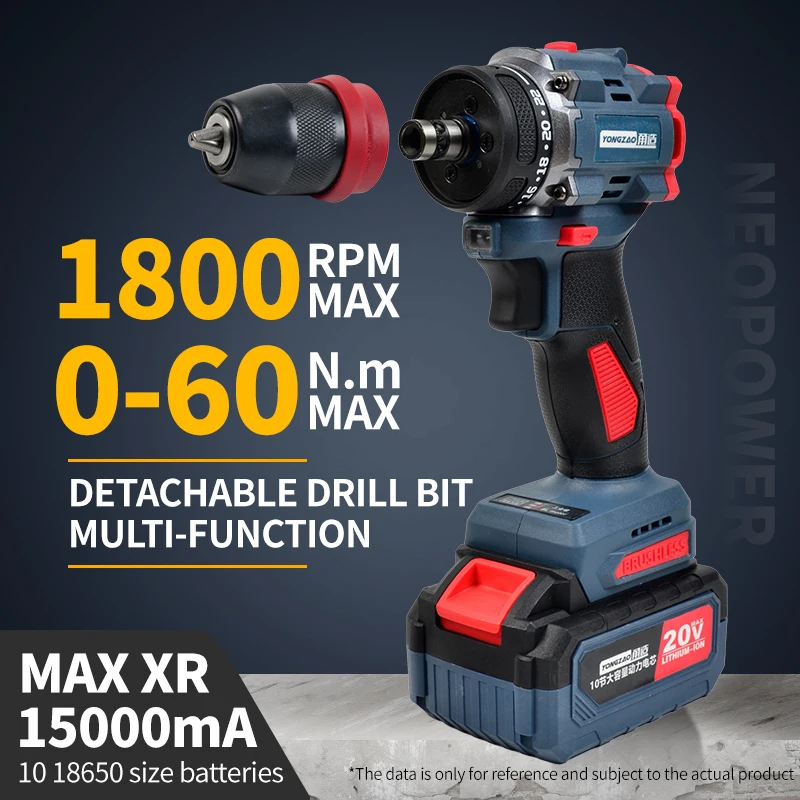 20V Cordless 2in1 Electric Screwdriver Drill Brushless Motor 0-60Nm Rechargeable Multifunction Screw Driver Impact Drill