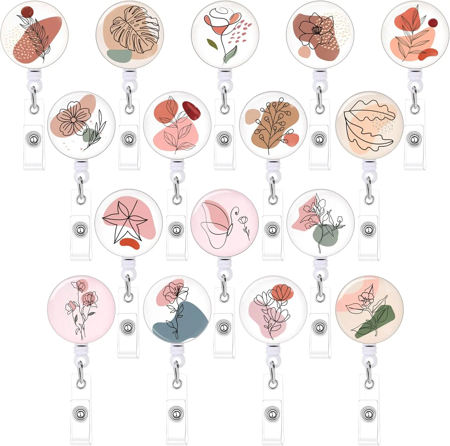 

16PCS Boho Flowers Flower Badge Reels Bulk Cute Retractable Id Badge Holders Retractable Clip for Hospital Teacher Student