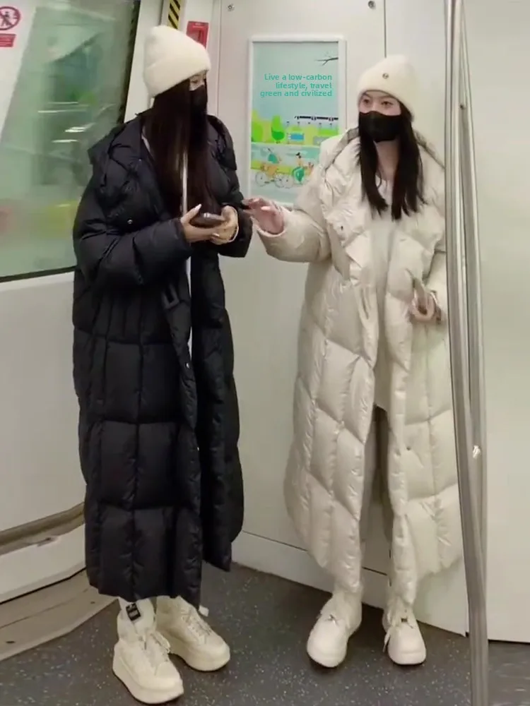 Abrigo de invierno blanco Du down Puffer Jaet para mujer, abrigo largo de moda con capucha para ir al trabajo, novedad de 2024