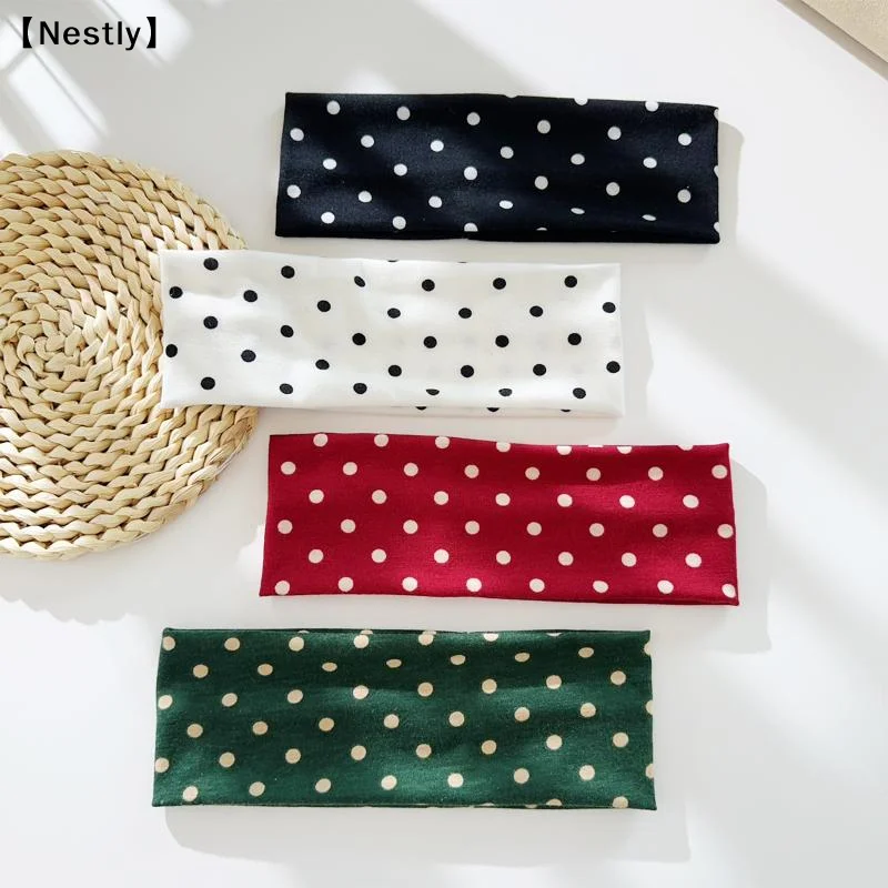 Fotografia 7: Faixas de Cabelo Femininas Largas Estilo Retrô Boho com Estampa de Bolinhas e Elástico, Moda Coreana Ins, Acessórios de Cabelo para Yoga, Esportes e Encontros〔Nest〕