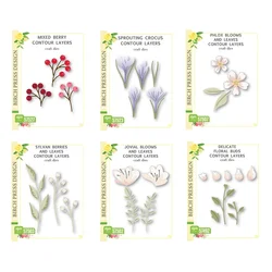Mixed Berry Sprouting Crocus Contour Layers Birch Press Flower Blooms Metal Cutting Dies Scrapbooking For Paper Frame Card Craft
