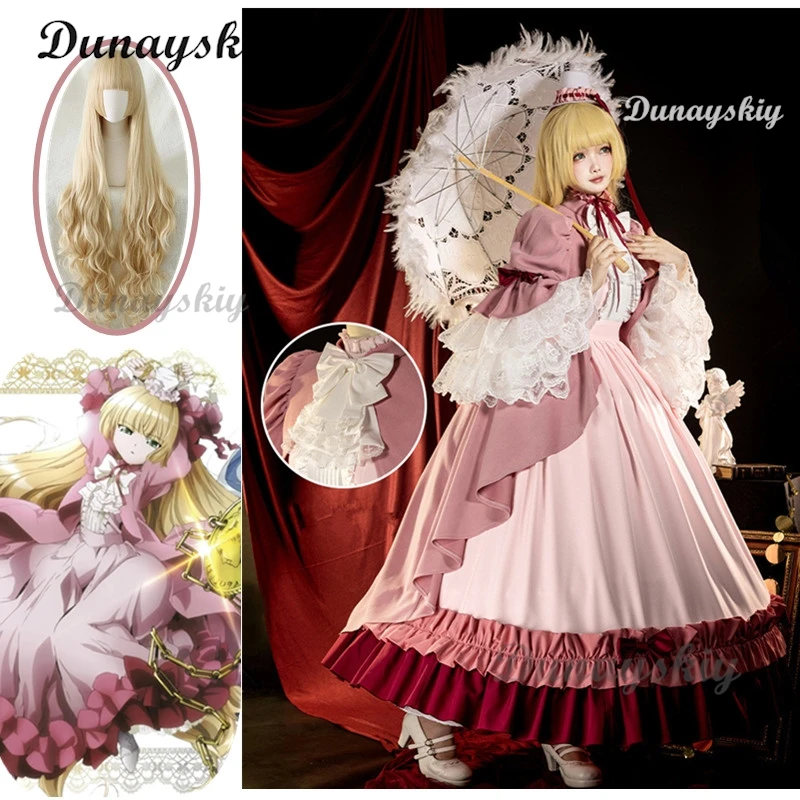 

Anime Gosick Victorique de Blois Cosplay Costume Wig Pink Dress Maid Lolita Uniform Cloak Hairpin Halloween Party Costume