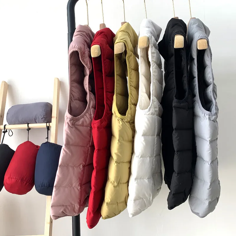 Autumn Winter Ultra Light White Duck Down Vest Jakcet Women Warm Sleeveless Waistcoat Parka Female Stand Collar Short Tank Coat