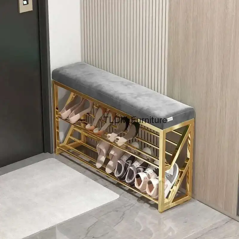 

Wrought Iron Nordic Shoe Changing Stool Home Furniture Hallway Porch Ottomans Household Shoe Cabinet Apartment Dormitory Bench