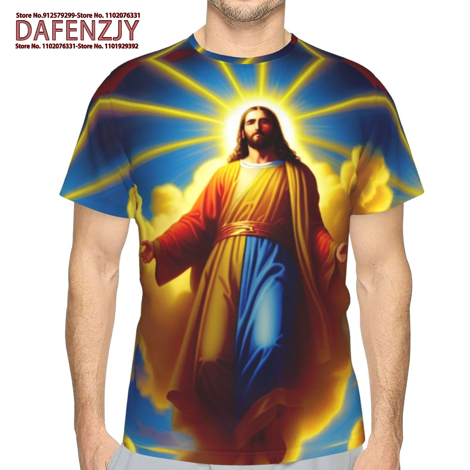 Jesus Christ Cross Print T Shirt, Tees For Men, Casual Short Sleeve T-shirt For Summer Loose Clothing Male Harajuku Retro Short-