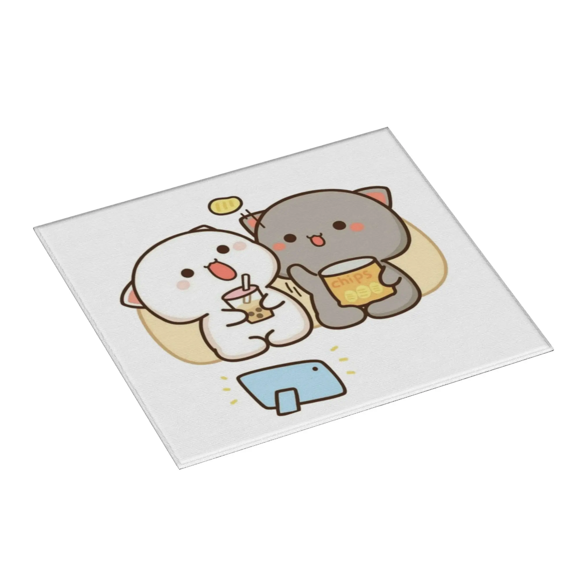 Peach and Goma Mochi Cat Eating Chips Drying Mat For Kitchen Waterproof Non‑Slip Oil Proof Bathroom Countertop Protector Mat