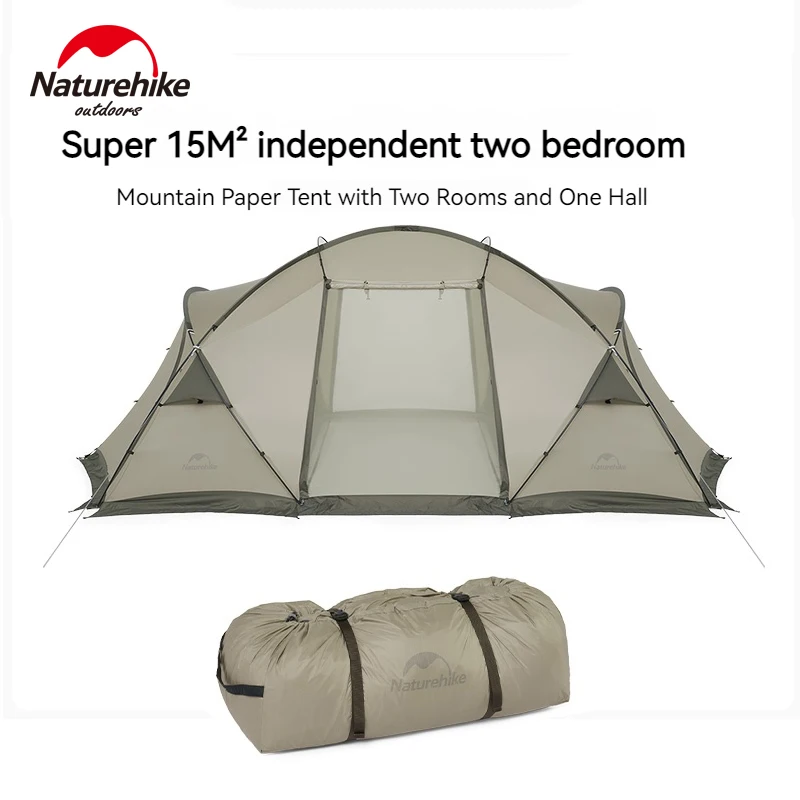 

Naturehike Family Outdoor Camping Tent for 2-4 Person Double Layer 4-season Modified Tunnel Dome Tent 2 Separate Room 1 Hall 15㎡