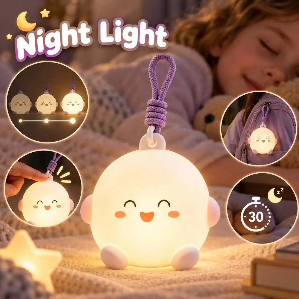 Portable Silicone Night Light Tap Control Rechargeable Hanging Mini Lamp 3 Level Breathing AutoOff Timer Bedroom