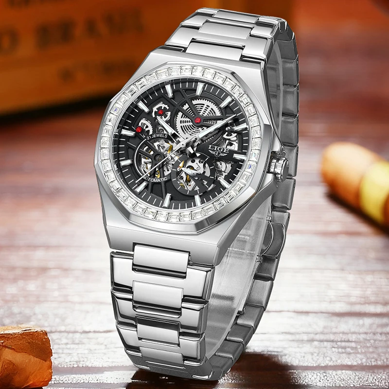 LIGE أفضل الساعات الأوتوماتيكية الفاخرة الرجال موضة ساعة رجالي الميكانيكية مقاوم للماء مضيئة توربيون ساعة اليد Reloj Hombre 2026 #3