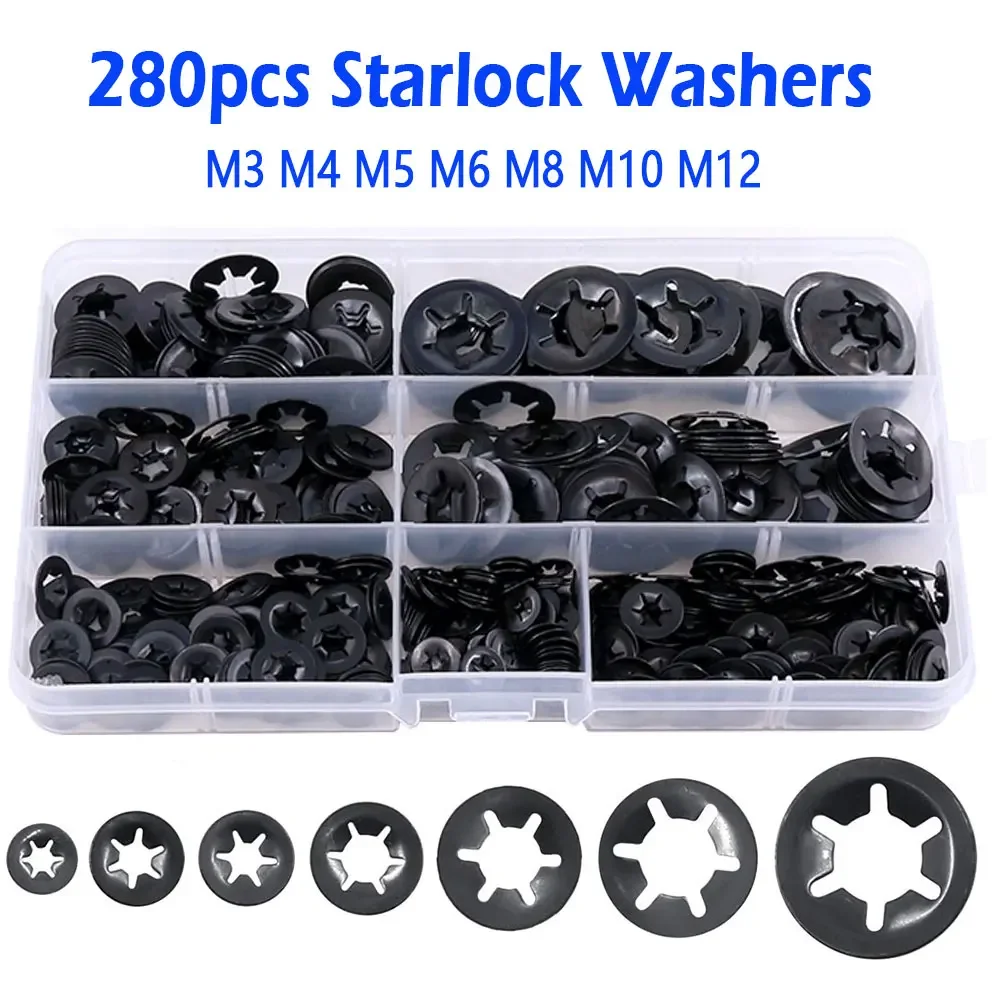 

280Pcs Internal Tooth Starlock Push On Locking Washer Speed Clips Fasteners Assortment Kit Quick Speed Lock Hardware Accessories