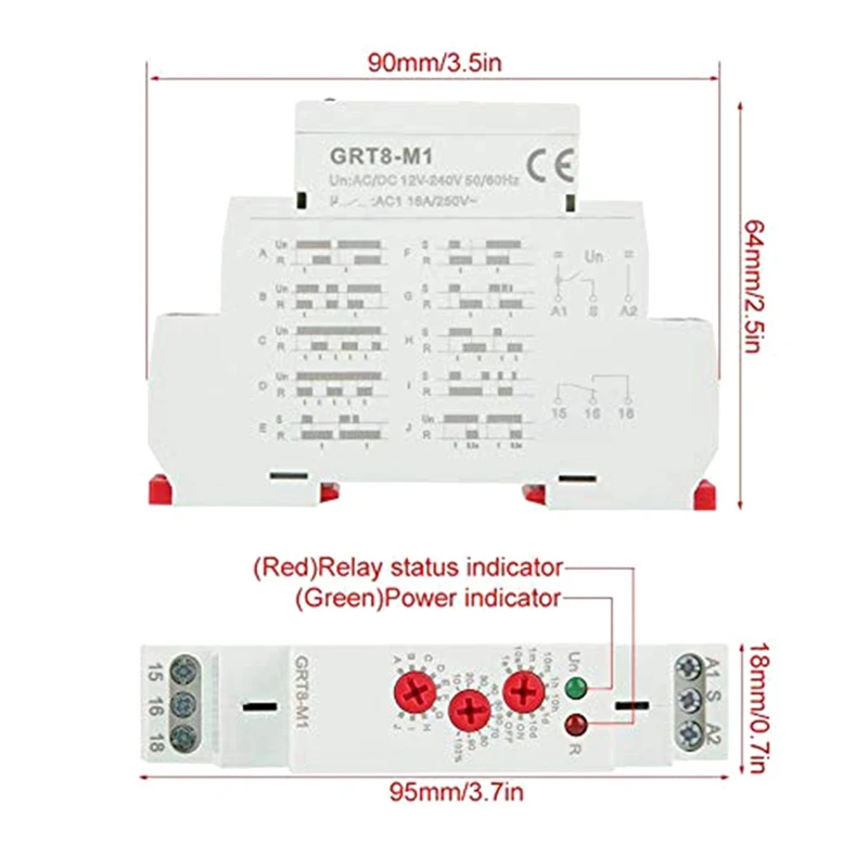 Vertragingstijdrelais Multifunctionele timer AC DC-schakelaar Relaisrelais GRT8-M1 met 10 functies