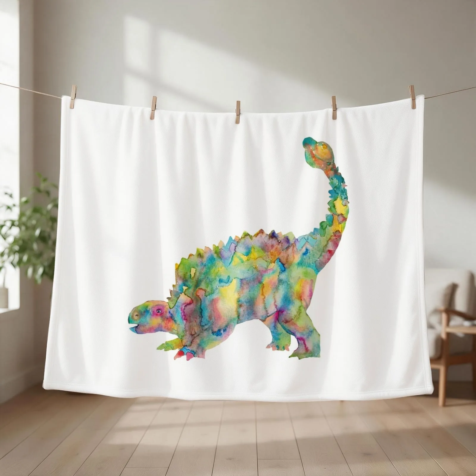 Ankylosaurus dinosaur painting watercolour Throw Blanket couch cozy soft plush fuzzy picnic outdoor blanket