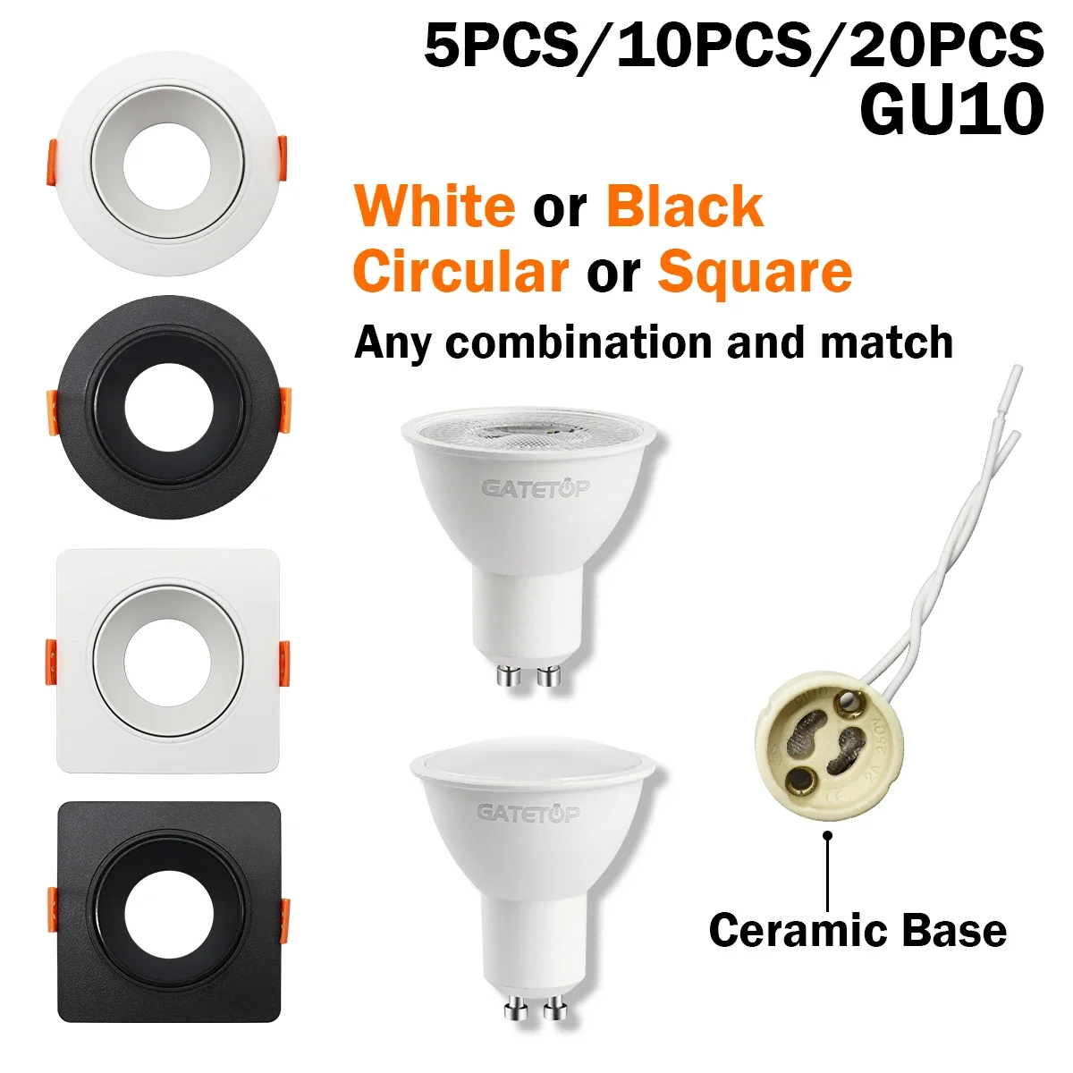 

5/10/20pcs 5W Energy saving GU10 Ceiling Spotlights Downlight LED Angle adjustable rotating AC220V 120V indoor lighting