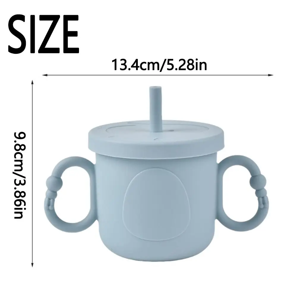 Cangkir Latihan Bayi Silikon Portabel dengan Pegangan Ganda, Cangkir Sippy untuk Balita dengan Tutup 200ml, Botol Air Sedotan untuk Balita, Tempat Minum Cairan