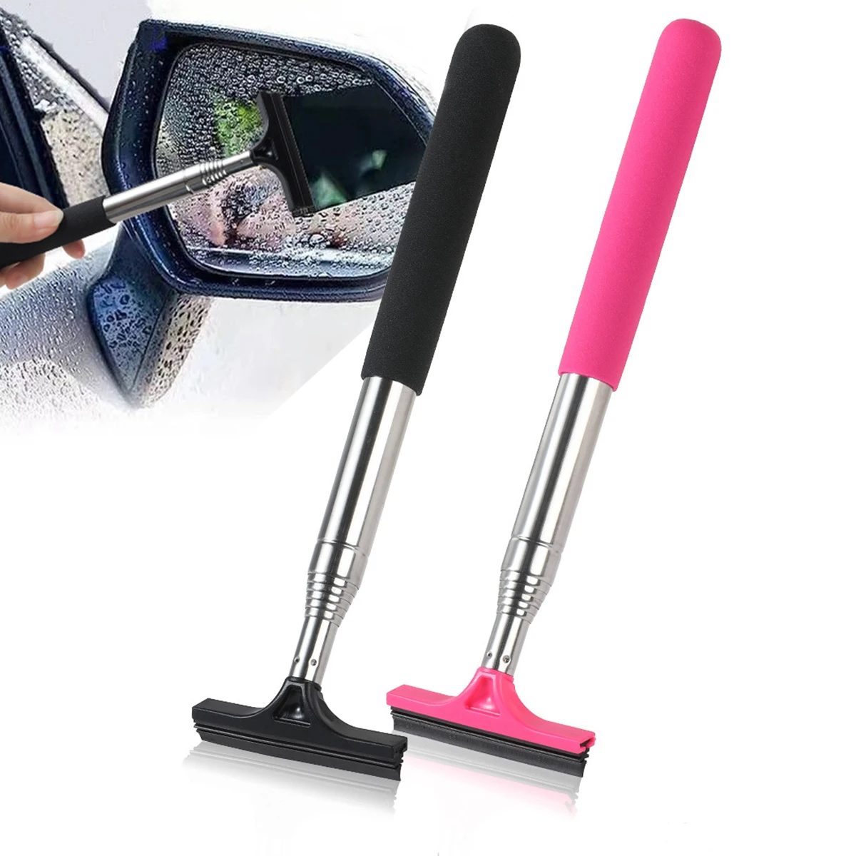 2-in-1 Retractable Car Rearview Mirror And Windshield Cleaning Tool Portable Auto Glass Cleaner for Home And Service Station Use