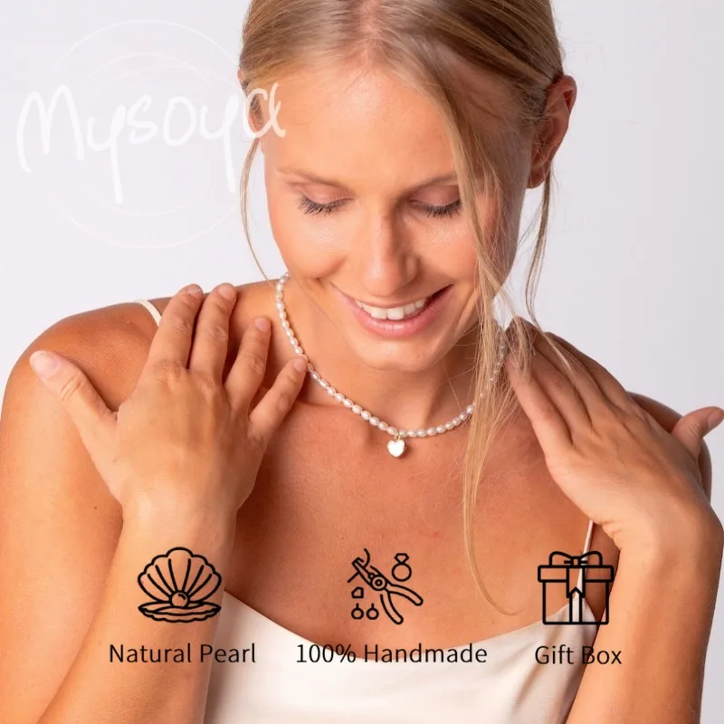 

MYSOYA White Rice-shaped Freshwater Pearl Necklace 5-6mm Has A Gift Box A Gift for Her/Him for Birthday/Wedding/Christmas