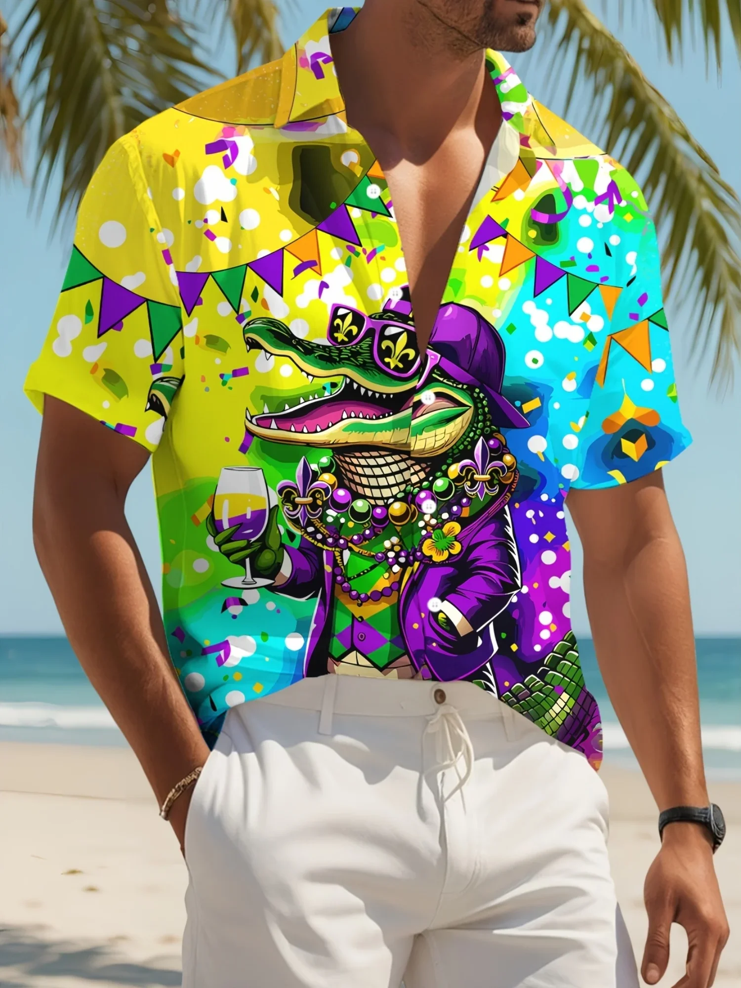 

Summer Fashion Breathable Shirt Men Hawaiian Style Man Short Sleeve Casual Print Beach Party Holiday Outfit Tops