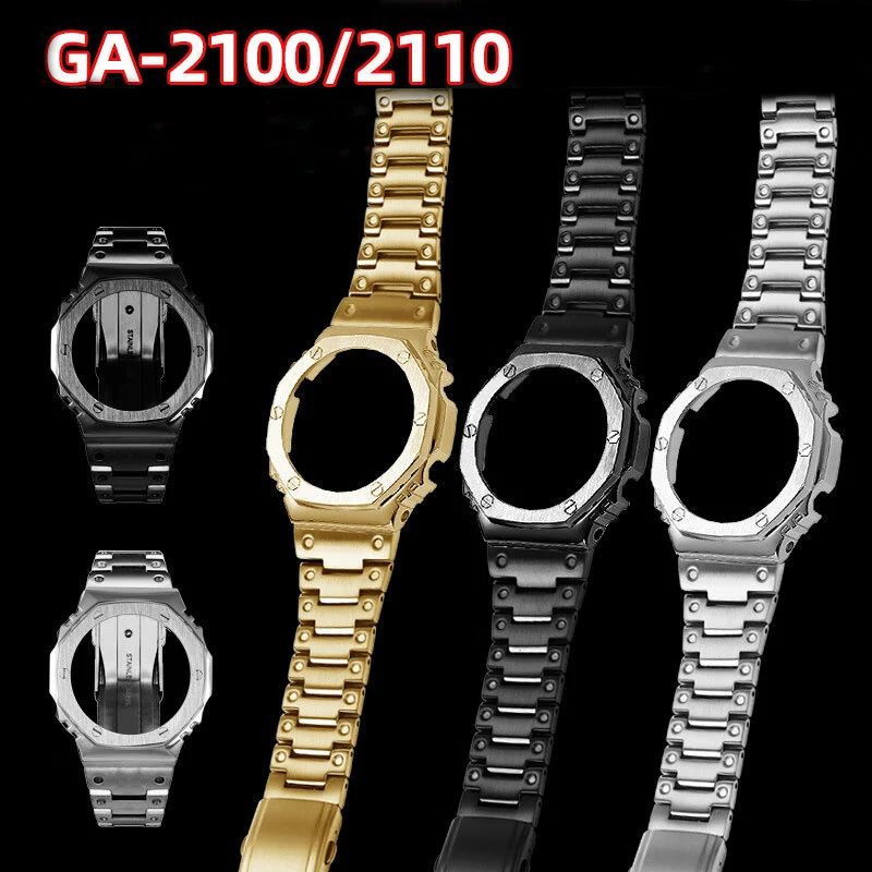 

Fit Farmhouse oak Octagonal Watch Case Stainless Steel Watch Strap For G-shock GA-2100 GA-2110 Watchband Modified Refit Mod Kit