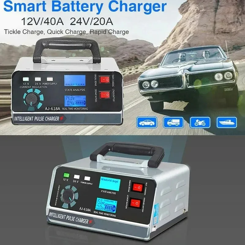 12V/24V Professional Large Power 400W Automotive Battery Charger Trickle Smart Pulse Repair for Car SUV Truck Boat Motorcycle-qi