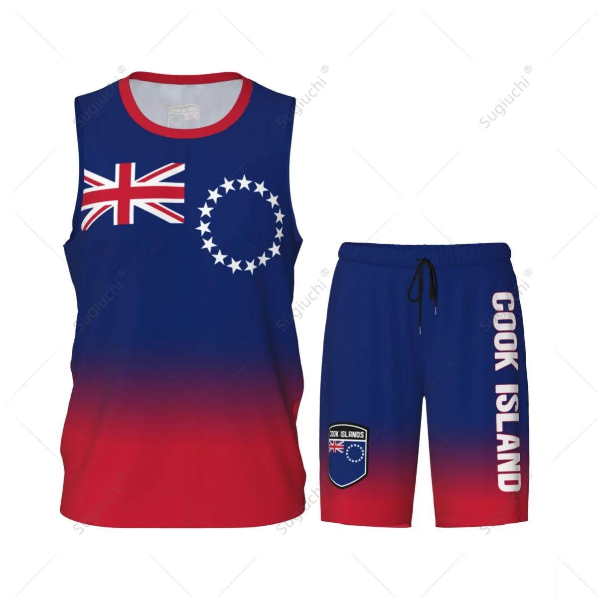 Men Cook Islands Flag Basketball Jersey Set Mesh Shirt & Pants Sleeveless Exclusive Team-up Custom Name Nunber Unisex