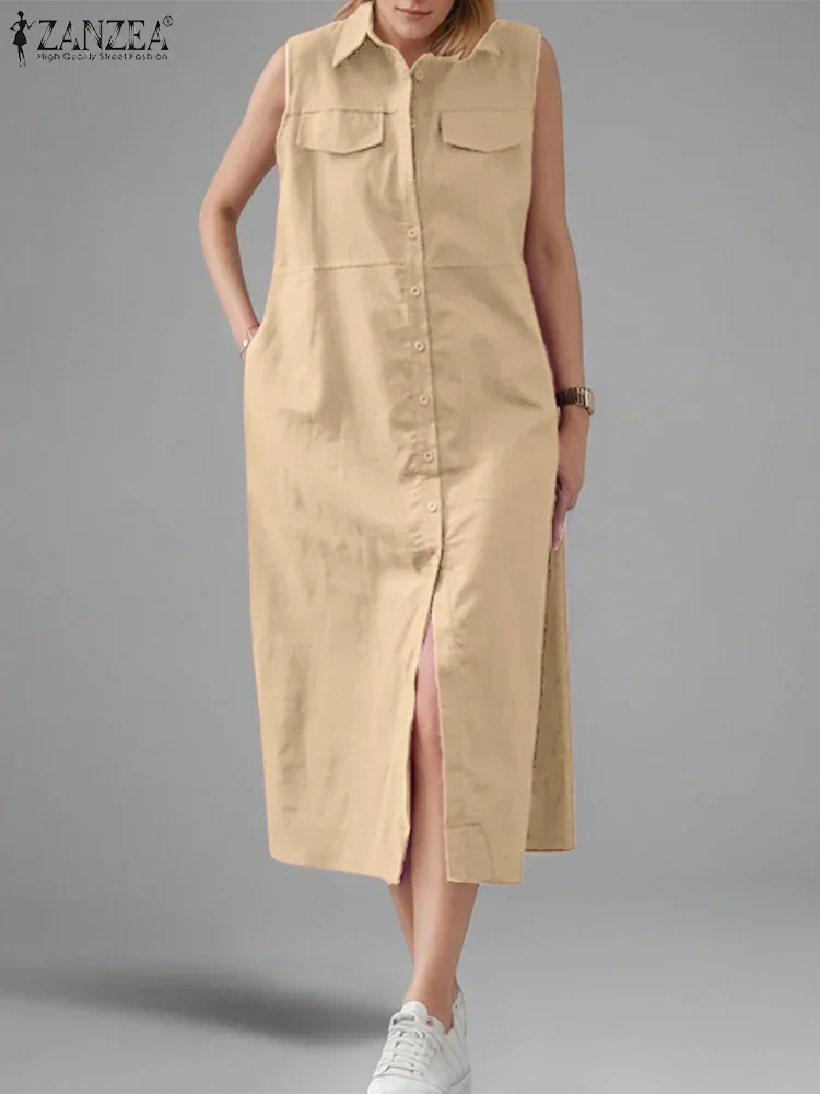 Grande taille 5XL ZANZEA femmes débardeur robe d'été mode sans manches boutons élégant robe de soirée 2025 été décontracté solide Midi robes