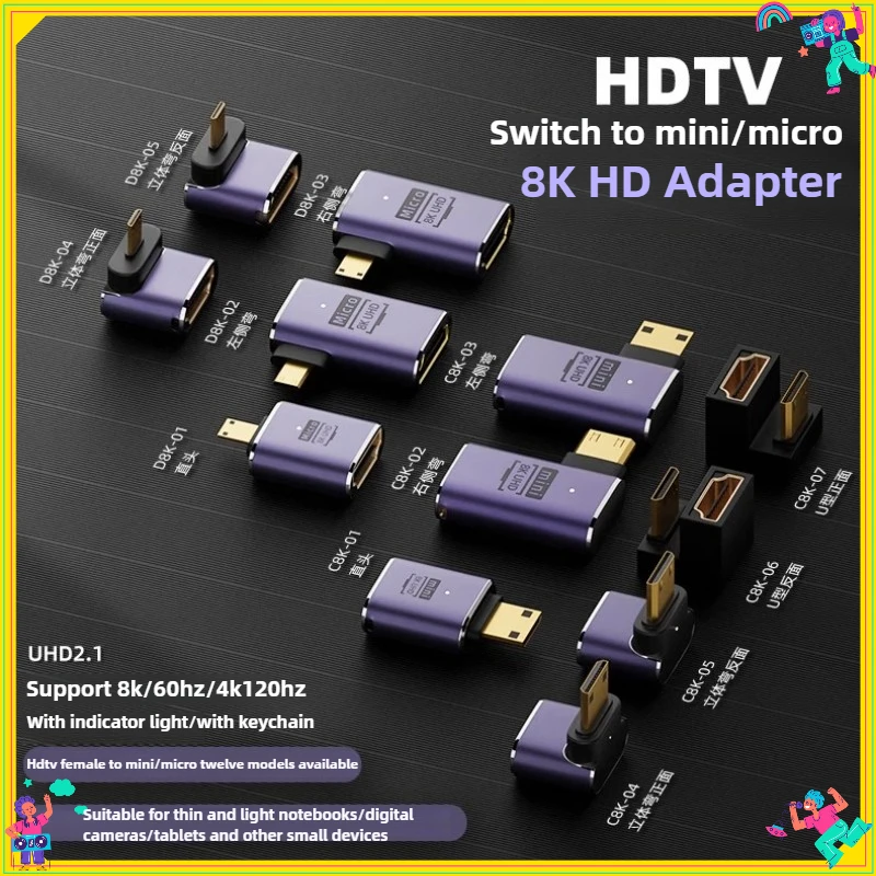 8K HD HDTV Female Mini Micro Band Lamp Adapter C Type D Adapter UHD2.1 - Supports High-Definition Connectivity  Wire Connector