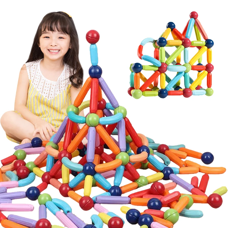 Kids Magnetic Constructor Blocks Set Toys Montessori DIY 3D Magnet Building Puzzle Educational Toys Magnetic Balls and Rods Toys